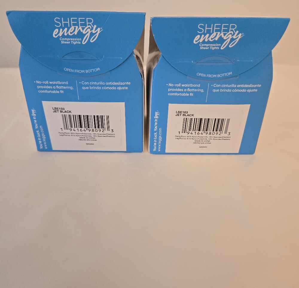 2‑Pack L’eggs Sheer Energy Tights • Jet Black • Size B • Medium Support - Picture 2 of 6